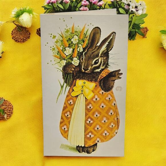 Dressed Rabbit Carrot Bouquet Easter Birthday Bunny Vintage Gordon Fraser Card - Picture 1 of 9